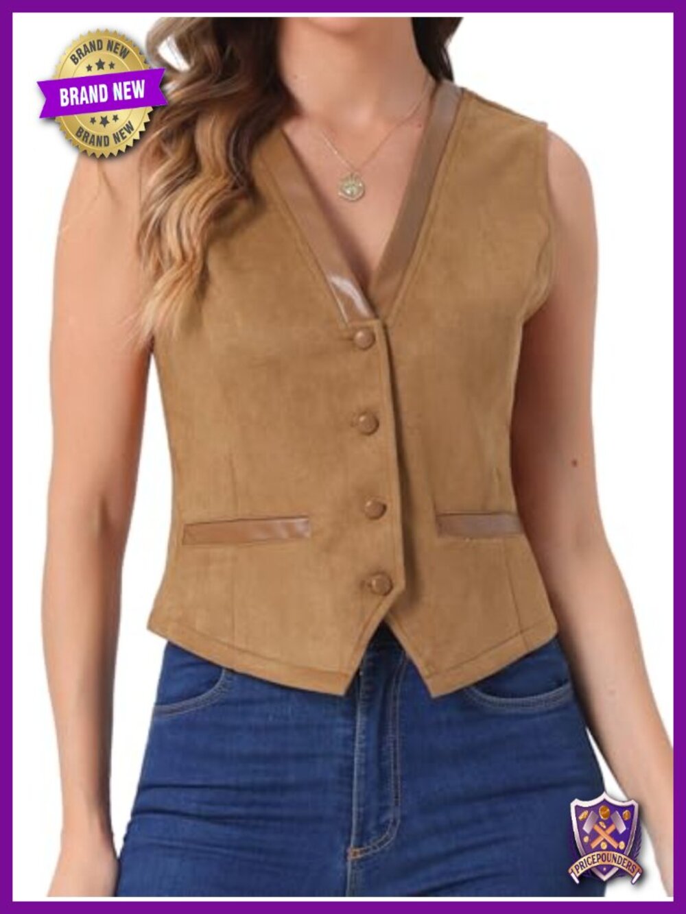 Faux Suede Vest Sleeveless Button Down V Neck Jacket Women Retro